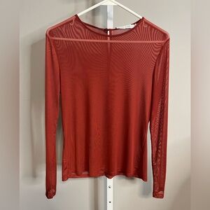 Rebecca Minkoff Vibrant Rust Mesh Long Sleeve Top